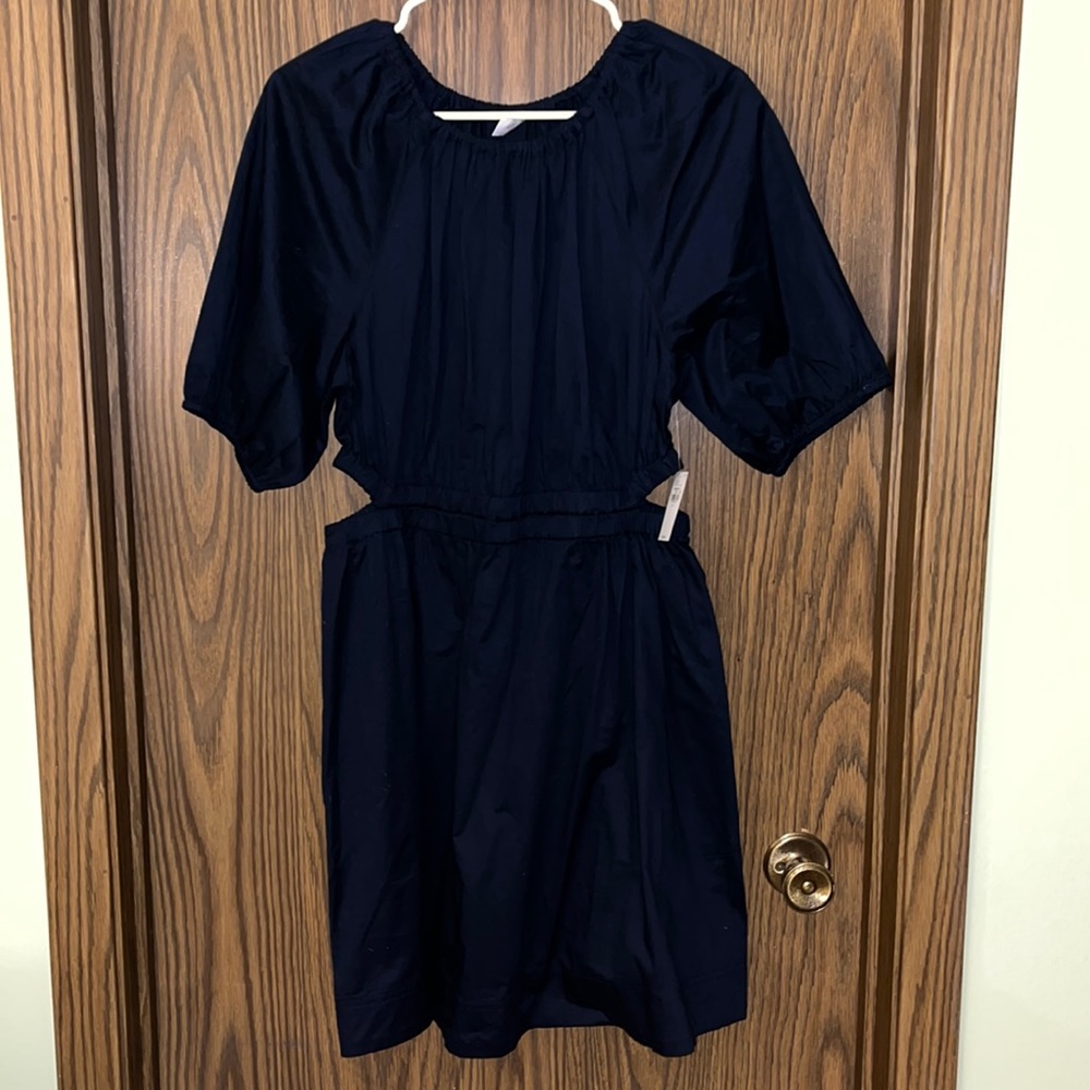 Puff Sleeve Poplin Side Cutout Mini Dress